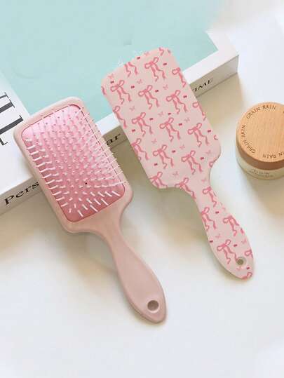 1pc Butterfly & Flower Printed Air Cushion Hair Brush, Cute Hair Straightening Massage Wide Tooth Comb For Women/Students,Hair Accessories ,Hair Styling Tools,Summer,Holiday,Travel For Outdoor Activities, Vacation, Travel, Outfit Accessories, And Gifting
