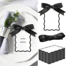 48pcs(Includes 24 Scalloped Bow Seat Cards And 24 Ribbons), Elegant Party Table Decor, Birthday Engagement Dinner Table Decoration, DIY Wedding Seat Cards And Ribbons For Table Setting, New Year, Valentine's Day, Party Events - 24 Sets Of Blank Cards + 24 Ribbons - View 5