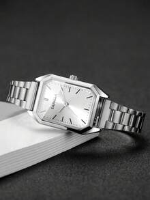 Reloj de cuarzo minimalista de plata para mujer, reloj de pulsera con esfera cuadrada delicada, accesorio versátil regalo para la mejor amiga (1 pieza/set) Caja de reloj no incluida - Plateado - Ver 4