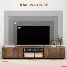 TV Stand For Up To 70 TVs 63 Minimalist Entertainment Center 2 Doors Open Shelves Media Console Table Storage Cabinet With 6 Support Feet Living Room Rustic Brown - 棕色 - 查看 6