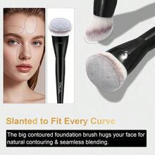 Brocha de Maquillaje Contorneada, Brocha Kabuki en ngulo para Base Lquida, en Polvo, en Crema y en Barra, Bronceador y Contorno, Herramienta Profesional para Aplicacin, Difuminado y Pulido, Negro - Negro - Ver 4