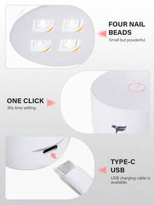AILLSA Portable USB LED Nail Lamp Mini Single Small UV Light For Gel Nails Fast Curing Dryer DIY Home Use Best Gift For Girls - White - View 4
