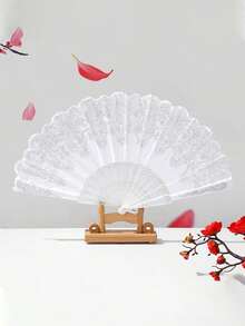 1pc Women's Lace Hand Fan, Silver Floral Hand Fan, Foldable Vintage Decorative Fan, Bridal Photo Prop, Wedding Favor, Suitable For Wedding, Dance, Theme Party, Festival, 16.5 Inches When Unfolded - Multicolor - View 3