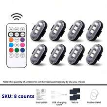 RGB LED Stroboskoplicht mit Fernbedienung kabellos, 8 Farben benutzerdefinierte Beleuchtung wiederaufladbare Fußraumleuchten, Außen- und Innenraum Dekorationszubehör Auto-Gadgets essentielles Produkt Kollisionsschutz Notfall-Blinkwarnung für SUV LKW Motorrad Fahrrad Flugzeug - Mehrfarbig - Übersicht 15