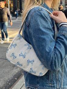 1pc Underarm Bag, Ultra-Lightweight & Convenient, Versatile & Practical Animal/Bow Pattern Printed Corduroy Underarm Bag, Soft Casual Daily Handbag, 2026 Teen Fashionable & Beautiful Casual Daily Handbag, With Zipper, Suitable For Boys And Girls - Multicolor - View 10