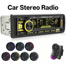 1-DIN 汽車收音機，快速充電 & USB/SD/Aux-In，7色背光LCD顯示螢幕，適用於12V汽車，相容於智慧型手機/平板電腦 - with Steering wheel remote - 查看 2