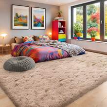 WISH TREE 8x10 Area Rugs For Living Room, Fluffy Shaggy Rug Soft Carpets, Big Rugs For Bedroom Home Decor Aesthetic Camel - 駝色 - 查看 5