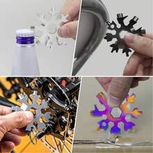 4件組 18合1雪花多功能工具 不鏽鋼六角扳手 螺絲起子 開瓶器 便攜鑰匙圈求生工具 適合露營與徒步 男士禮物 - 彩色 - 查看 5