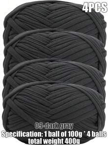 4 件/400 克优质涤纶钩针和针织纱，100 克/件，30 米/件长度 - 非常适合 DIY 项目、T 恤、拖鞋和篮子、织物条手工编织 DIY 包、玩具、鞋子、地毯、收纳篮内衬 - 彩色 - 查看 24