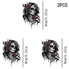 1/2/3PCS Black White Red Color Sugar Skull Women Heat Transfer, Gothic Red Rose Tattoo Pattern Heat Transfer, Vinyl Print, Heat Transfer Sticker, Iron-On Transfer Sticker Decal - Suitable For Pillows, DIY, Backpacks, T-Shirts, Canvas Bags, Sweatshirts, Jeans, T-Shirts, Clothing, Sewing Supplies - Multicolor - View 10