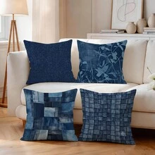 4pcs/1pc Blue Textured Abstract Pattern Pillow Covers, Without Inserts, Single-Sided Printed Pillow Covers, Suitable For Living Room Bedroom Home Decor, All Season Pillow Covers - Multicolor - View 7
