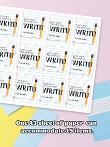 15pcs Custom Text Teacher Back To School Pencil Gift Tags, Personalized "Let's Start This Year Out WRITE!" Printable Tags, Cute Notebook Paper Design Tags For Classroom Gifts - Multicolor - View 2