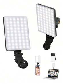 1 pieza Luz de Relleno LED de Alta Potencia Recargable con Clip, Diseño de Clip Delantero y Trasero, 3 Modos de Iluminación Ajustables, Adecuada para Smartphones, Android, Laptops, Maquillaje, Selfie, Vlog, Adecuada para Selfie y Transmisión en Vivo, Luz de Selfie Portátil, Capacidad de Batería: 2000mAh - Multicolor - Ver 9
