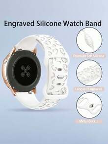 1條白色豹紋矽膠錶帶，相容於 Galaxy Watch 7 FE 6 5 4 40mm 44mm / Watch 5 Pro 45 44mm / Watch 6 43mm / Watch 4 Classic 46mm 經典款，20mm 20mm 易拆裝智慧手錶配件錶帶，女性戶外運動瑜珈健身防水防汗透氣白色3D雕刻豹紋矽膠錶帶 - 白色 - 查看 6