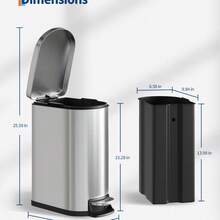 Slim 2.6 Gallon/10L Metal Bathroom Trash Can With Lid – Odor Control, Waterproof Step Pedal, Soft Close, Removable Inner Bucket, Rear Handle – Indoor Garbage Bin For Bedroom & Bathroom - B - View 2