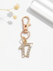 1pc Fashionable European And American Creative Versatile Cute Mini Lucky Number 1-25 Keychain Bag Charm, Suitable For Women's Car Key Bag Decoration And Gift - Gold - View 27