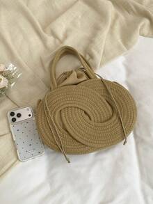 Fashionable Woven Shoulder Bag For Spring 2026, Suitable For Daily Use, Casual Outings, Travel, And Vacations - Khaki - View 7