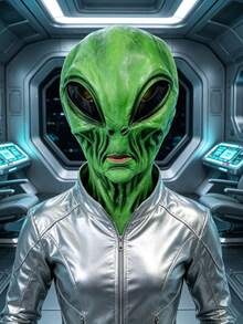 1pc Green Alien Latex Head Mask, Halloween Cosplay Party Costume Prop - Multicolor - View 2