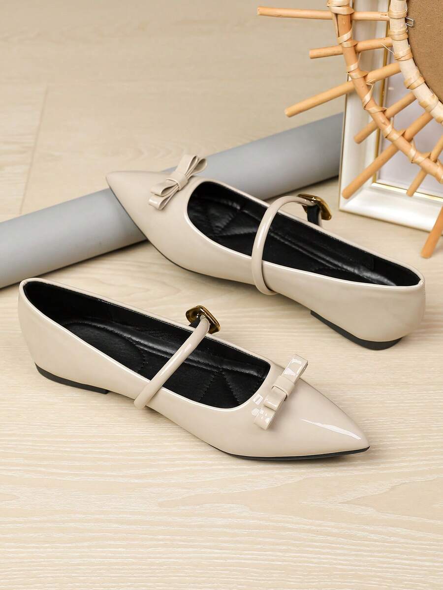 Pointed Toe Single Strap Shoes, Lightweight Office Commute Gentle Style Women's Shoes - Apricot - View 1