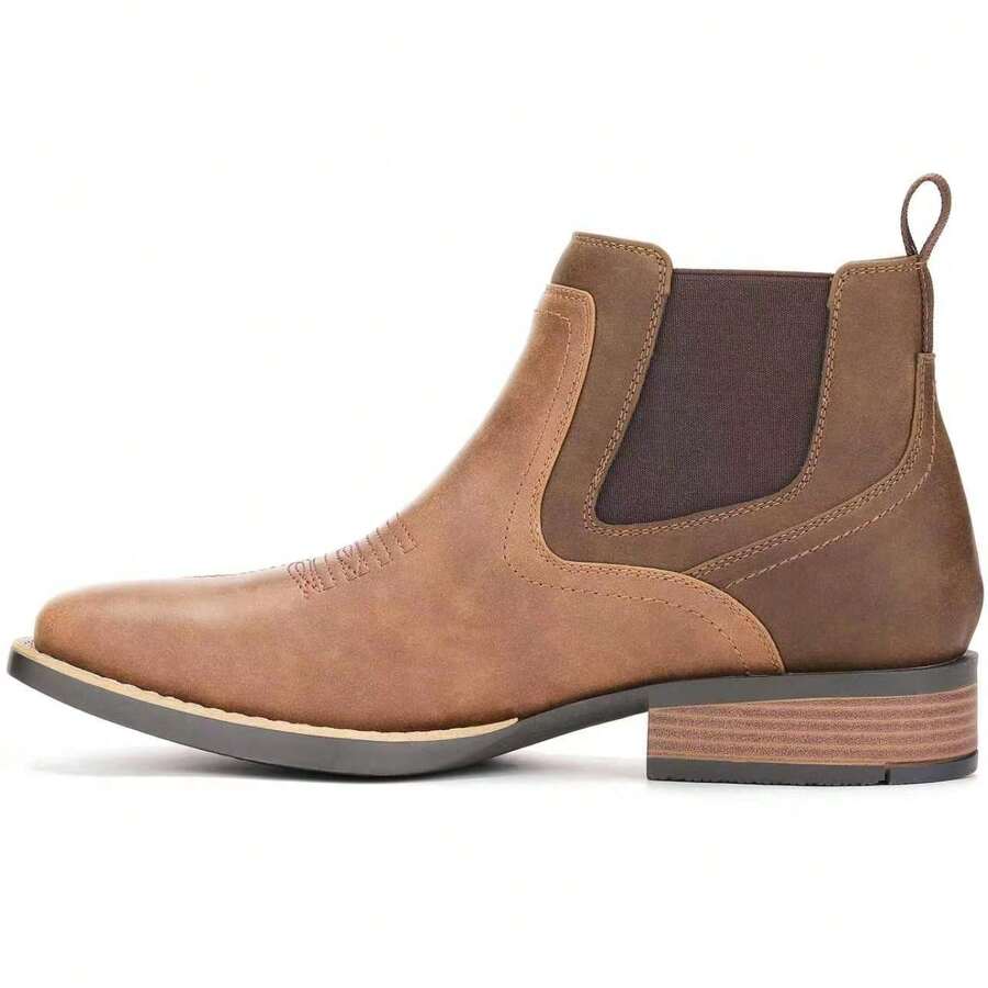 Men's Square Toe Denim Boots, All-Weather Slip-On Work & Casual Western Chelsea Boots - Two-color - View 1