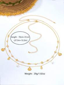 2 piezas Cadena de cintura estilo bohemio de vacaciones serie océano con conchas, estrellas de mar y caracoles para mujeres - Amarillo Oro - Ver 5