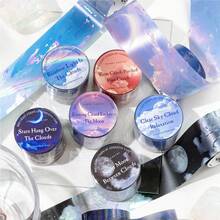 30mm*1m 夢幻星空 PET 和紙膠帶，復古雲朵、月亮 & 彩虹圖案防水可愛貼紙，DIY 手帳背景裝飾材料，多用途剪貼簿用品 & 日常學校辦公文具 - 圓形 - 查看 9