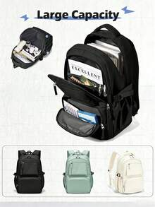 Multi-Pocket Casual Student Backpack, Large Capacity Laptop Book Bag, Lightweight Teen Girls Back To School Commute Outdoor Daily Use Bag Solid Color - Multicolor - View 2