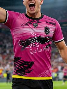 Camisa de Futebol Personalizada Masculina Rosa com Nome e Número, Camiseta de Futebol, Presente de Natal, Streetwear, Top Esportivo, Roupa de Outono, Camiseta Casual - Multicolorido - Visão 4