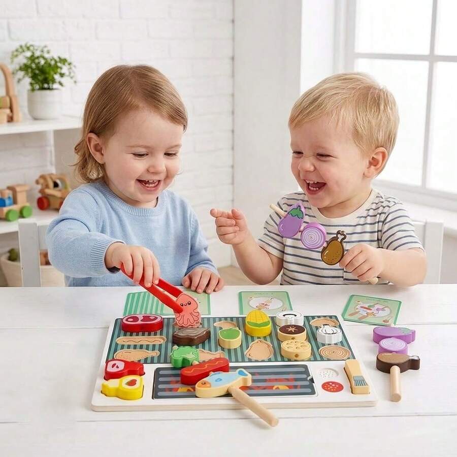 Children's Wooden Pretend Play Toy Set, Kitchen Accessories, Suitable For 1-3 Year Old Toddlers' Pretend Play Games, Skewer Toys, Suitable For 3-5 Year Old Boys And Girls' Gifts, Toddler Learning Toys