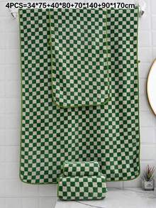 Green Bath Towels For Bathroom Set Of 4 - Cute Checkered Bathroom Towels Hand Towel For Kitchen Decor, Lightweight For Bath Face Body - Green - View 7