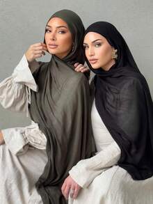 1pc 180*70cm Women's Solid Color Viscose Fiber Breathable Soft Modal Hijab Scarf, Suitable For Abaya Robe, Anti-Slip,Beach,Holiday,Travel Essential,Holiday - Viscose Hijab - View 3