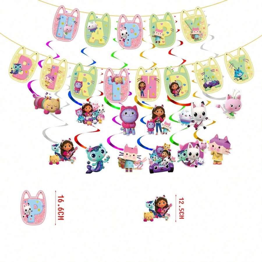 1件 Gabi Dollhouse 可愛生日派對裝飾橫幅，新年禮物、情人節禮物、復活節禮物 [隨機款式] - 彩色 - 查看 1