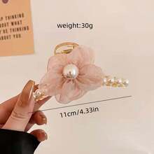 1pc Women's Pearl Flower Hair Claw - Pink - View 4