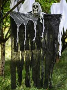 2/1pc Scary Halloween Hanging Skeleton Ghost Decor Outdoor, Grim Reaper Best Halloween Outdoor Decoration, Haunted House Props, Party Supplies, Halloween Skeleton Outdoor Yard Decor, Haunted House Entrance Scary Props, Haunted House Entrance Ghost Face Scary Props - A - View 2