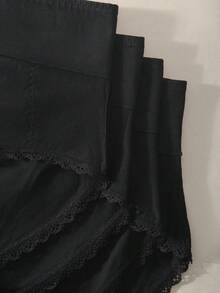 4 piezas de bragas de mujer de cintura alta de algodón suave, con detalle de encaje elástico, sin costuras, cobertura completa, transpirables, antibacterianas y cómodas para uso diario, en varios colores - Negro - Ver 9