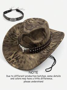 1pc Women's Original Fashionable Leopard Print Rivet Cowhide Belt Vintage Windproof Wide Brim Hat, Unisex European And American Style Western Cowboy Hat, Fashionable Minimalist Versatile Jazz Hat, Suitable For Daily Wear, Party, Western Theme Event, Gathering, Role Play, Graduation Ceremony, Costume Party, Festival, Birthday Celebration, Concert (Hat Chain Can Be Matched Individually) - Top Hat 1 - View 8
