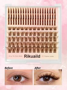 Rikuaild 120pcs Bulu Mata Gugus Berduri Cokelat Alami Lembut dan Mengembang, Bulu Mata Individual, Ekstensi Bulu Mata DIY, Pita Lembut, Bulu Mata Palsu yang Dapat Digunakan Kembali untuk Mata Cokelat - D - View 5