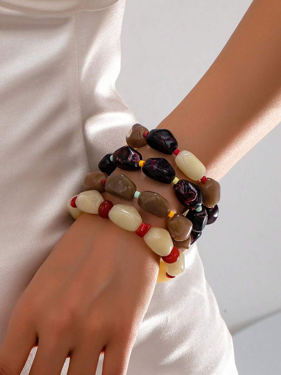 1 chiếc/4 chiếc vòng tay hạt đính thủ công phong cách Bohemian, vòng tay xếp chồng nhiều lớp bất đối xứng phong cách nghỉ dưỡng, phụ kiện đi biển cá nhân hóa tinh tế - vòng tay đính hạt - Xem 1