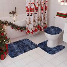 3Pcs Bathroom Rugs Set, Multi Purpose Non-Slip Bath Mats Set - Comfortable Soft Modern Style Toilet Carpet, Fast Absorbent, Machine Washable, Perfect For Bedroom Decor, Toilet Floor, Shower Room - Dark Blue - View 5