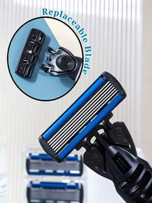Premium 6-Blade Men's Razor With Non-Slip Ergonomic Handle, Durable Stainless Steel Blades, Smooth Close Shave, Multi-Combination Replacement Blades, Hypoallergenic, Precise Shaving, Essential Beard Trimming Tool, Men's Must-Have Razor, Easy To Clean - 6 Replacement Blades + 1 Tool Holder - View 7