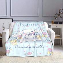 SANRIO 卡通雲朵 Cinnamoroll 客製化毯子，可印上您的名字，適合送給朋友和女朋友的禮物，280GSM 超柔軟客製化熱壓毯 - 彩色 - 查看 9