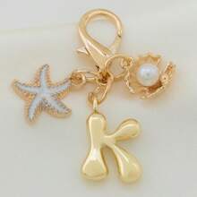 1pc Ocean Series Starfish Shell 26 Letters Keychain, Suitable For Bag Accessories, Lanyard With ID Holder, Car Decor, Bag Pendant, Couple Keychain, Perfect Gift For Vacation Season - Multicolor - View 28