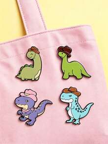 4pcs Cartoon Dinosaur Hat Brooch Set For Women, Can Be Used As Bag Pin And Clothing Accessory, Fashion Jewelry, Daily Wear, Gift For Friends - Multicolor - View 5