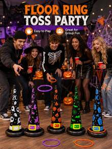 5pcs/1pc Dual-Use Inflatable Witch Hat Ring Toss Game, Wearable On Head And Ground Throwing, Includes 4 Colors Rings And Hand Pump, Halloween Party Classroom Group Game Supplies - Halloween Inflatable Witch Hat Ring Toss - View 7