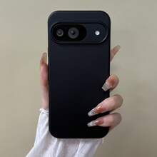 Solid Color Liquid Silicone Summer Fresh Color Phone Case For 9 9A 9 Pro XL 10 10 Pro 10 Pro XL, Smooth Touch Inner Lining With Flannel Anti-Drop Phone Case For Pixel 7A 8A 8 Pro 7 Pro 6A 6 Pro 5 5A - Black - View 8