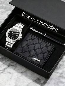 3-Piece Men's Gift Set: Watch, Wallet And Pen – Men's Business Gift - Silver - View 6