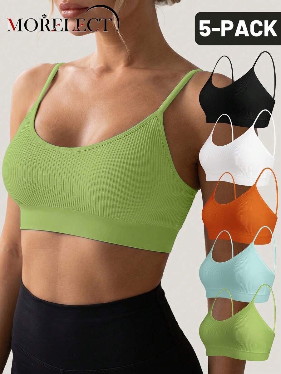 Morelect 5pcs/Set Women's Wireless Bra With Removable Pads, Daily Bra, Striped Design