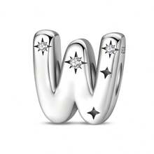 1pc S925 Sterling Silver 26 English Alphabet Bead, Original Rhinestone Star 3D Design, Versatile Spacer Bead Accessory, Compatible With Bracelets And Necklaces, Customizable Initial, Showcases Personalized Style, Meets Handmade Crafting And Daily Wear Needs - Silver - View 18