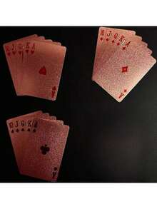 1 Set Waterproof 24K Gold Foil Playing Cards - Black & Gold Plastic Poker Deck With Shiny Foil Surface, Durable & Flexible, Perfect For Magic Shows, Parties, Game Nights, Home Entertainment & Holiday Gifts For Valentine's Day, New Year & Halloween - Pink - View 2