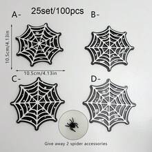 4/12/100pcs Set Tatakan Gelas Kayu Motif Jaring Laba-laba Gotik, Menampilkan Desain Jaring Laba-laba Hitam Putih Berlubang, Sempurna untuk Dekorasi Halloween di Rumah, Dapur, dan Bar. - MultiWarna - View 10